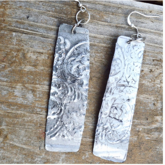 Conceptual Subculture Jewelry - Rustic Embossed Silver Distressed Earrings Artisan
